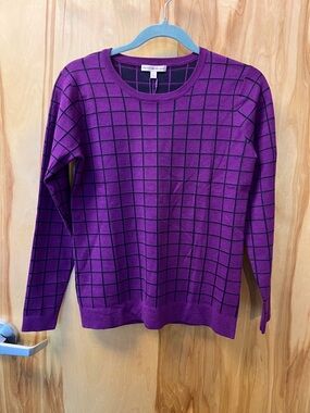 Peter Millar Purple Grid Crewneck Sweater